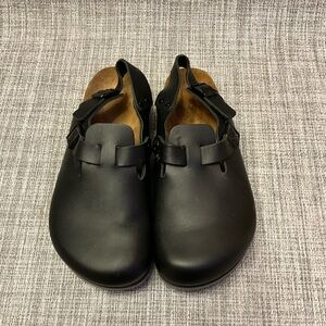 Birkenstock Black Leather Footbed Sandals